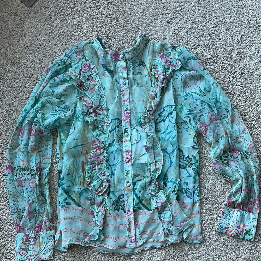 Floral Ruffle Button-Up Blouse
